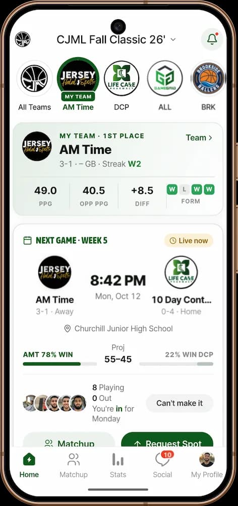 GameGrid league home on an Android phone
